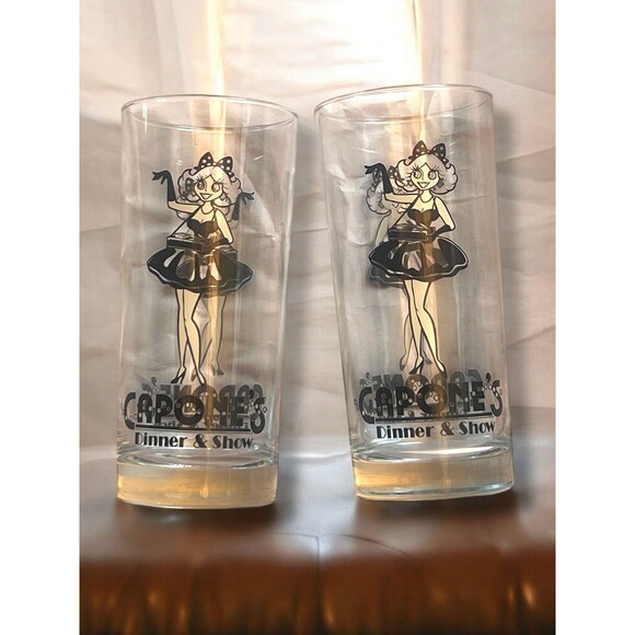 Capone’s Dinner And Show 2 Collectible Drinking Glasses Orlando Mobster Retro - Picture 1 of 6